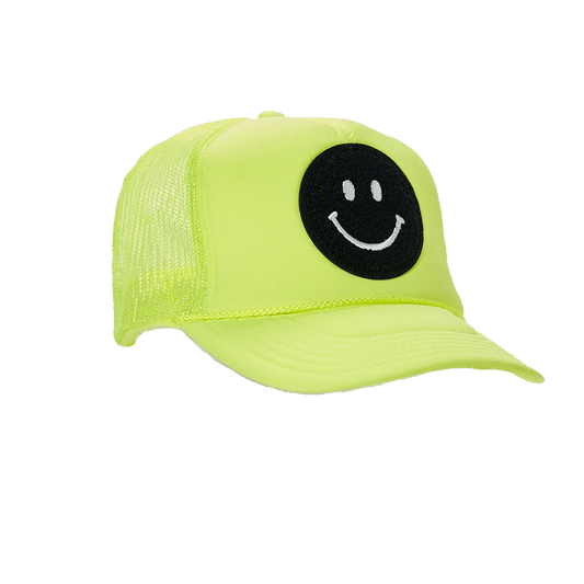 Local Beach Smiley Patch Trucker Hat - Neon Yellow