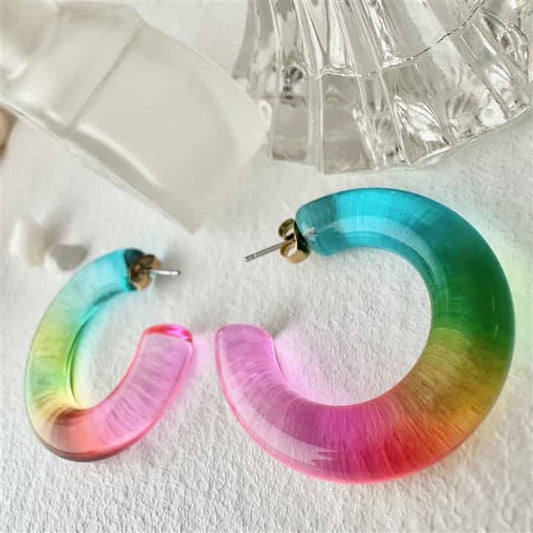 Lolli Chunky Rainbow Acrylic Hoop Earrings