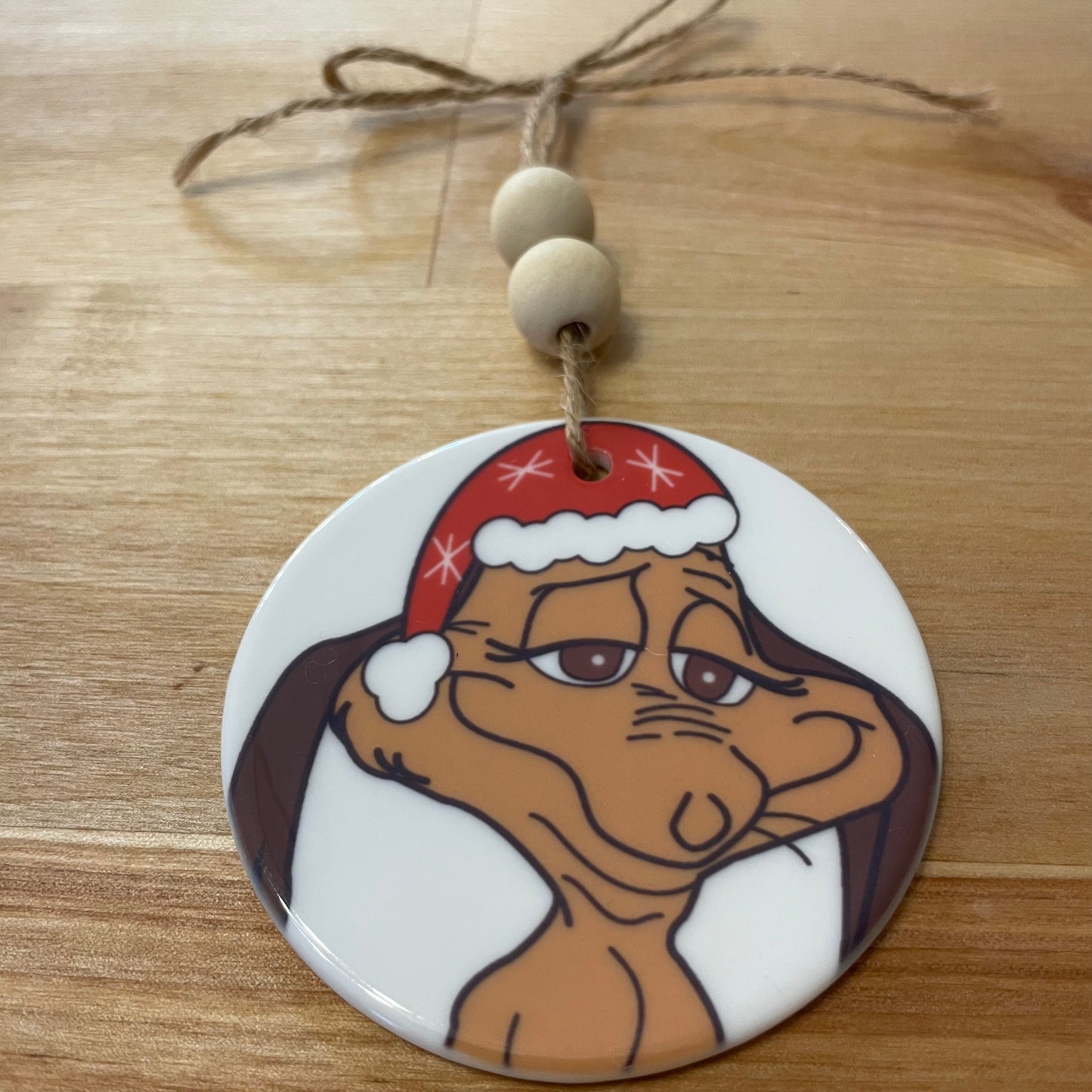 Max Head Ceramic Ornament with Wood Beads