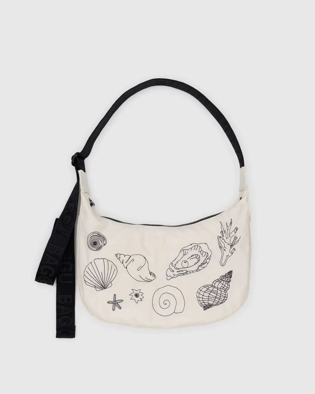 Medium Baggu Nylon Crescent Bag - Embroidered Shells