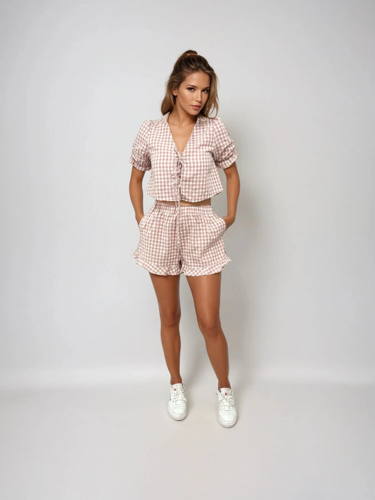 Minnie 2pc Short Set Large Gingham - Pink