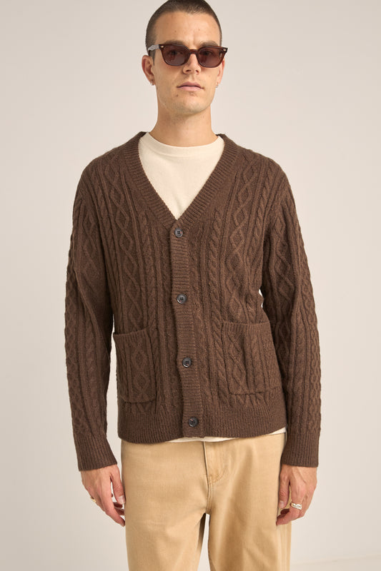 Mohair Cable Knit Cardigan - Brown