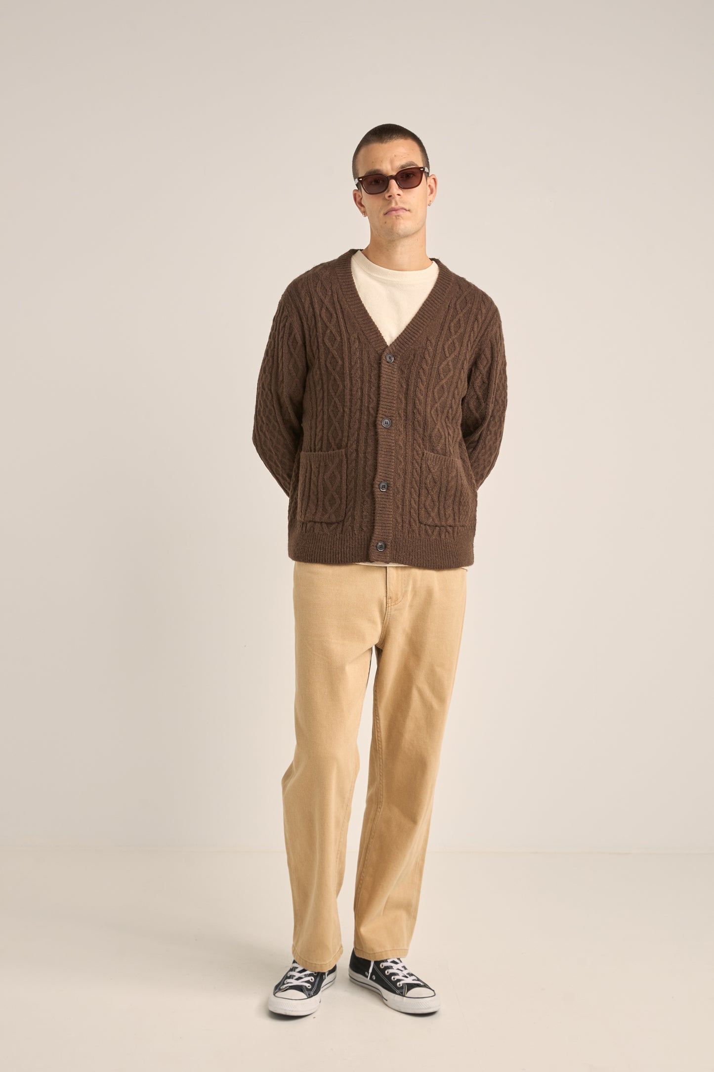 Mohair Cable Knit Cardigan - Brown
