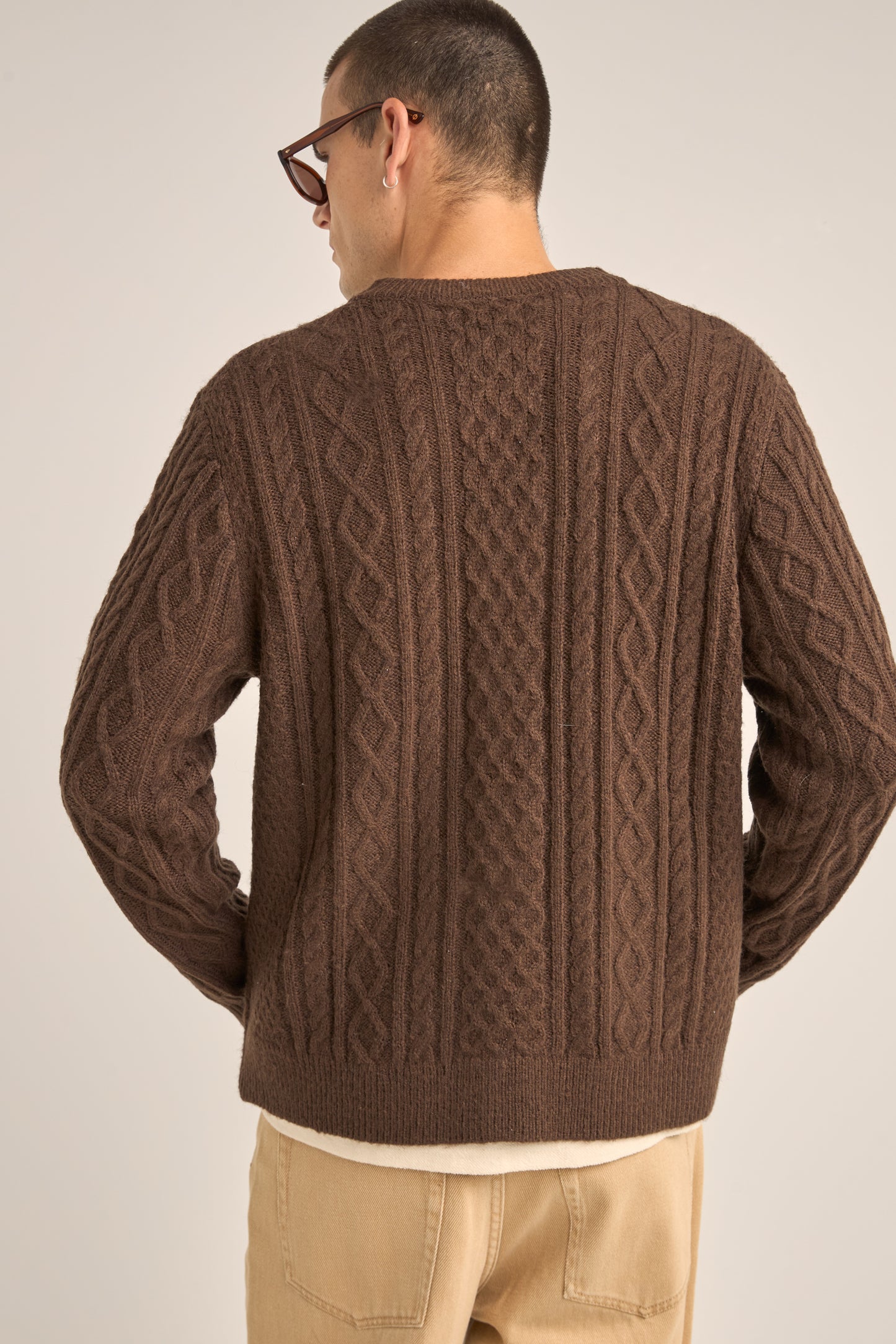 Mohair Cable Knit Cardigan - Brown