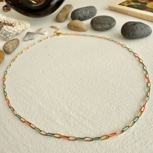 Bayside Paperclip Chain Necklace in Enamel & Gold
