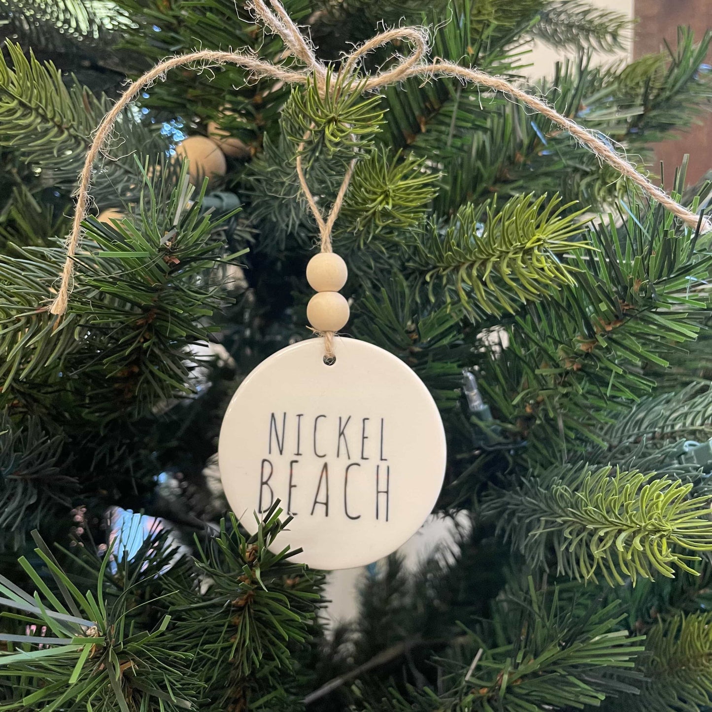 Nickel Beach Ceramic Ornament with Wood Beads