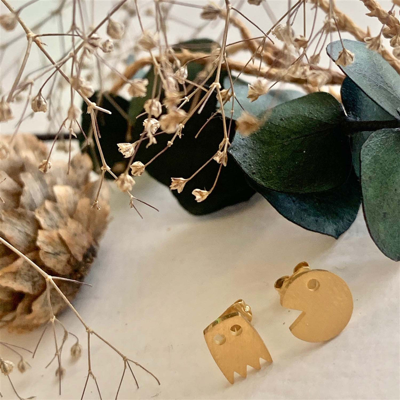 Pac-Attack Arcade Stud Earrings - Gold
