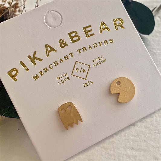 Pac-Attack Arcade Stud Earrings - Gold