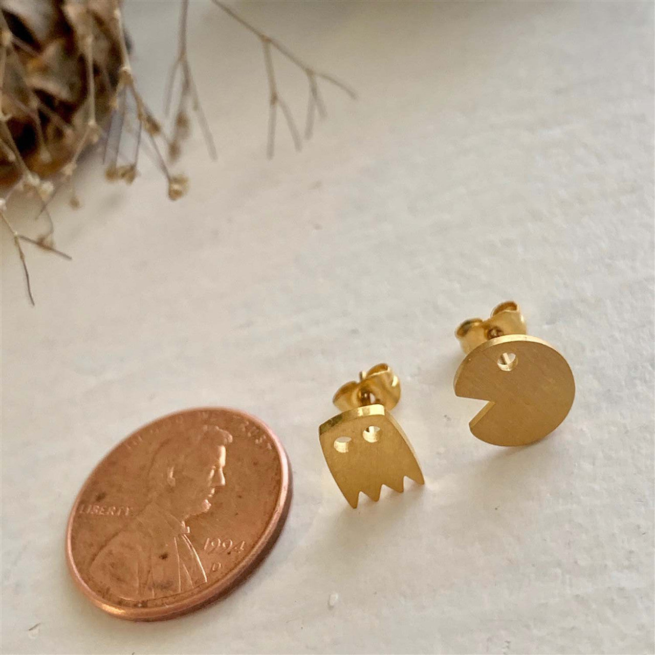 Pac-Attack Arcade Stud Earrings - Gold