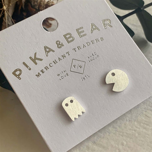 Pac-Attack Arcade Stud Earrings - Silver
