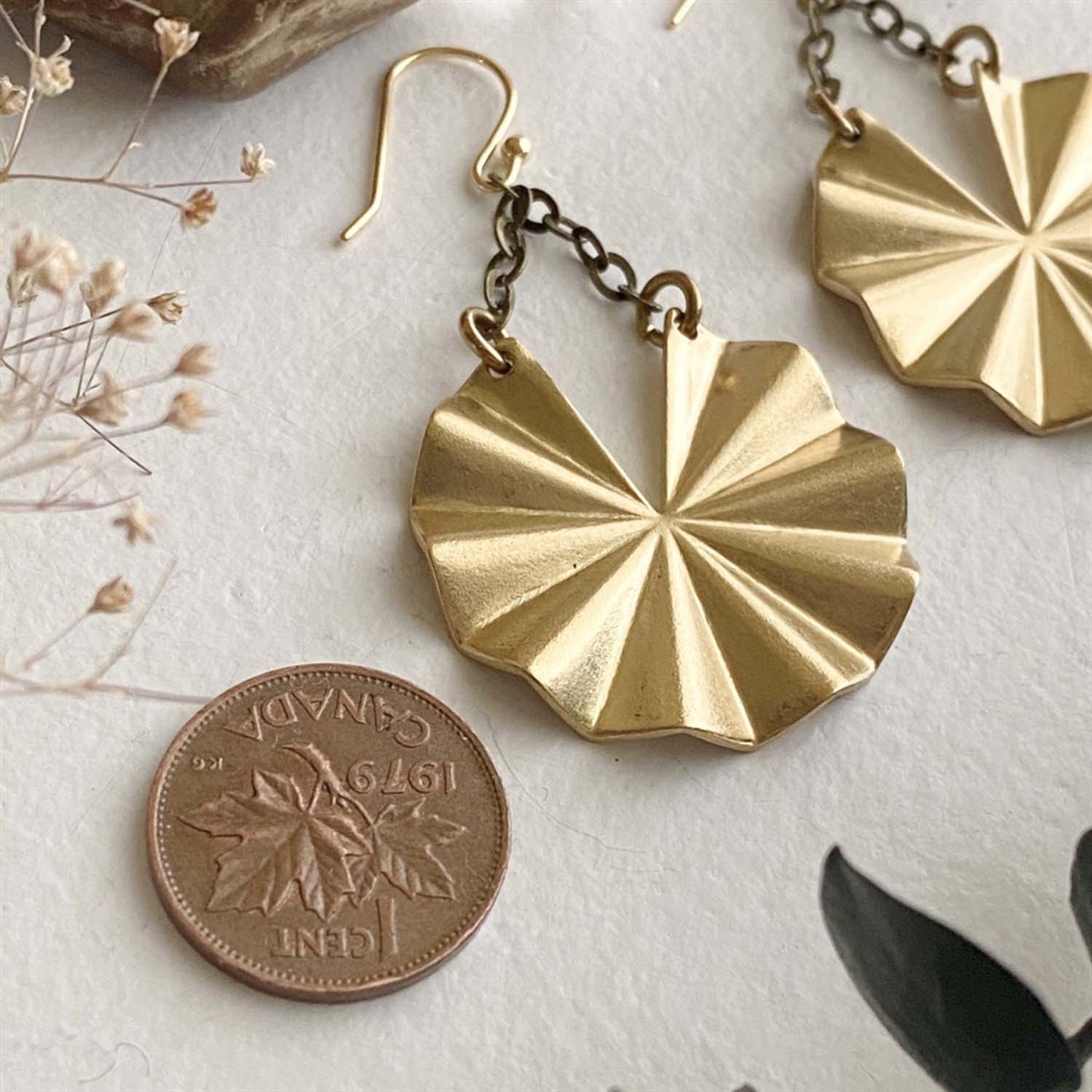 Padelo Circular Fan Drop Earrings in Brass