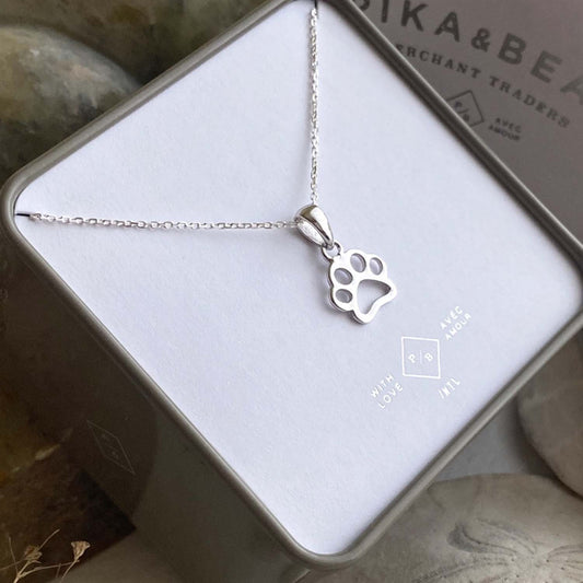 Paws Paw Print Pendant Necklace in Sterling Silver