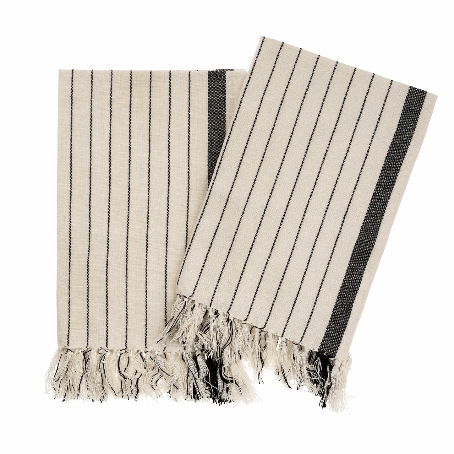 Pinstripe Hammam Hand Towels Set of 2 - Black