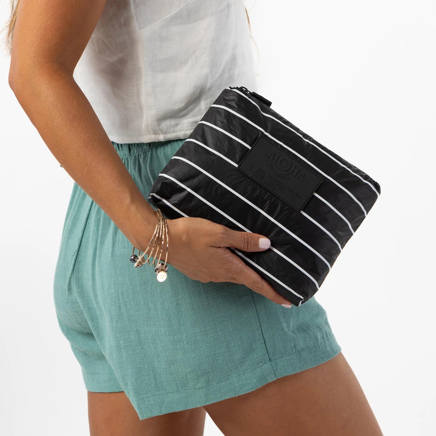 Pinstripe Small Pouch - White on Black