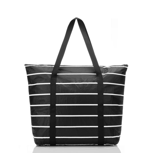 Pinstripe Zipper Tote - White on Black