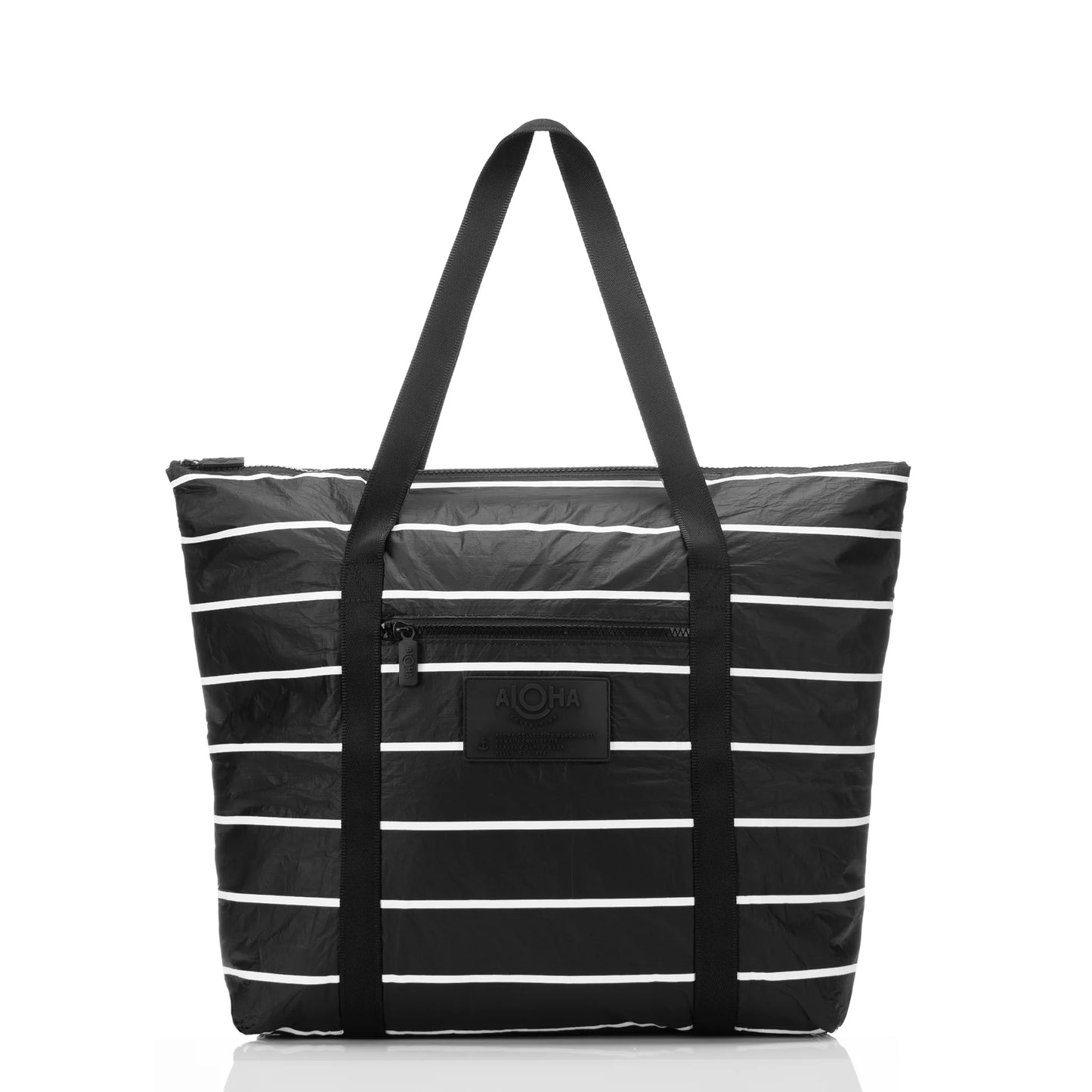 Pinstripe Zipper Tote - White on Black