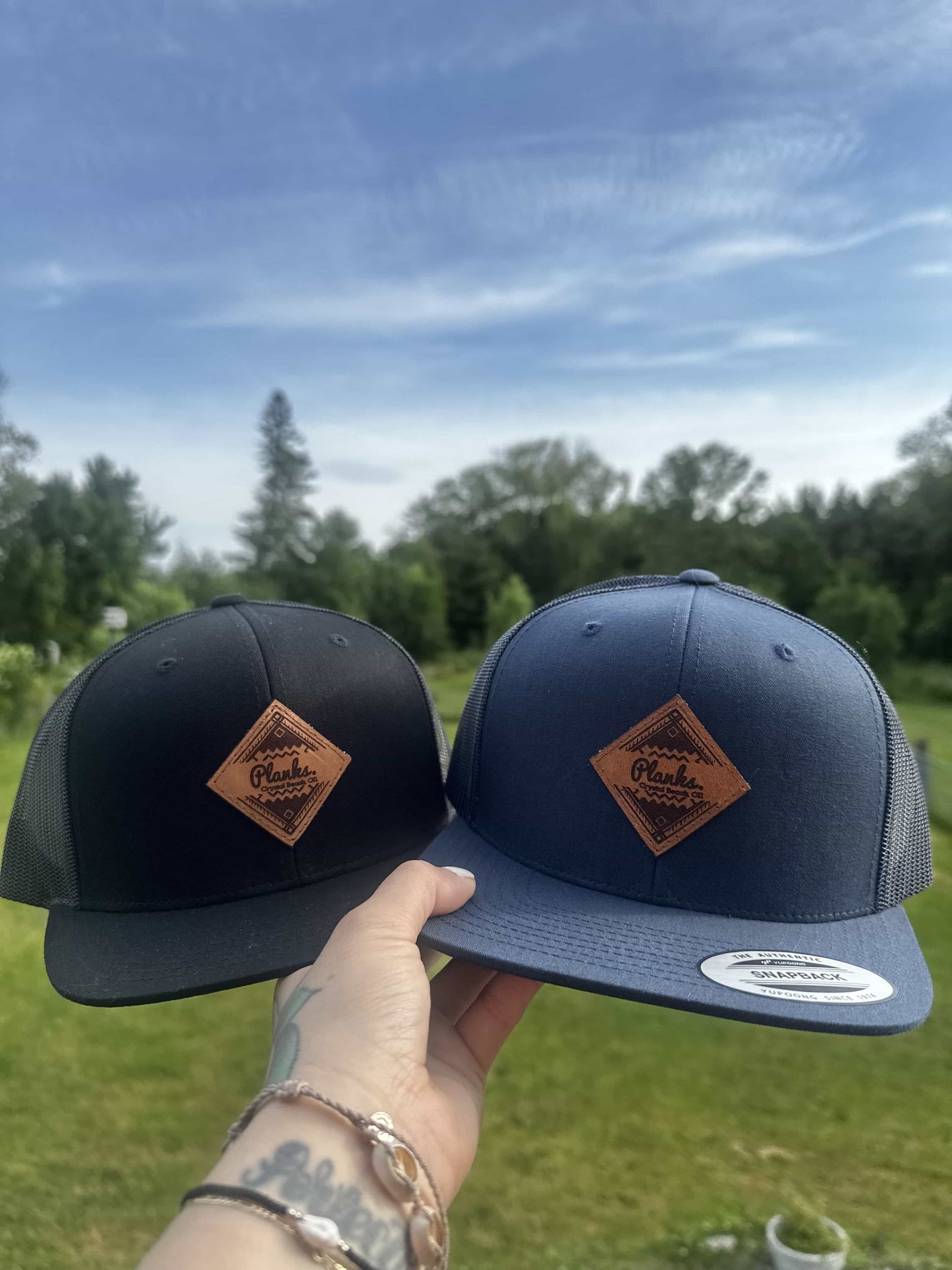 Planks Genuine Leather Patch Mesh Snapback Hat - 3 Colours