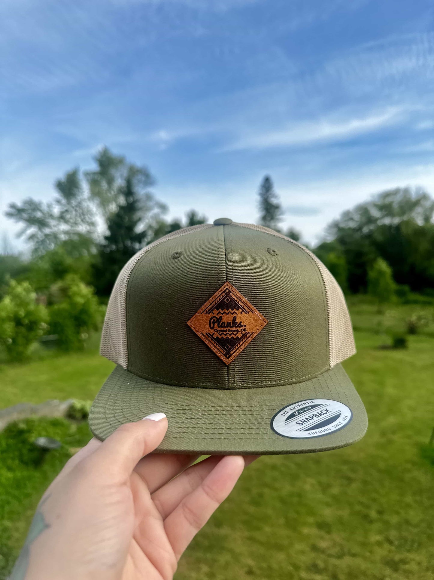 Planks Genuine Leather Patch Mesh Snapback Hat - 3 Colours