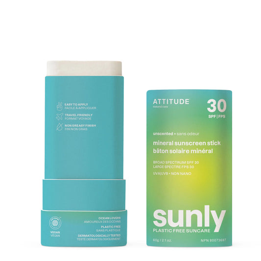 Plastic-free mineral sunscreen stick SPF 30 - Unscented - 60g