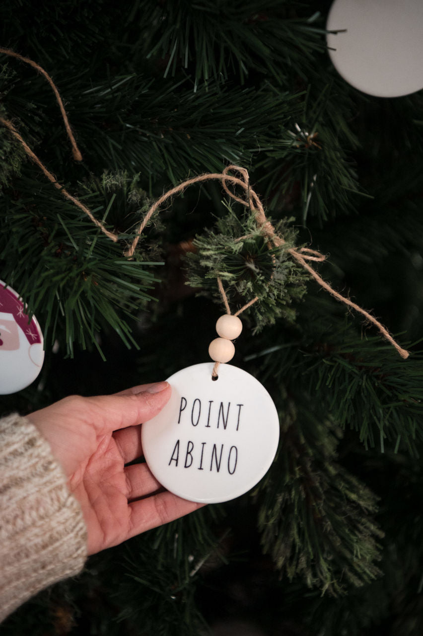 Point Abino Ceramic Ornament with Wood Beads