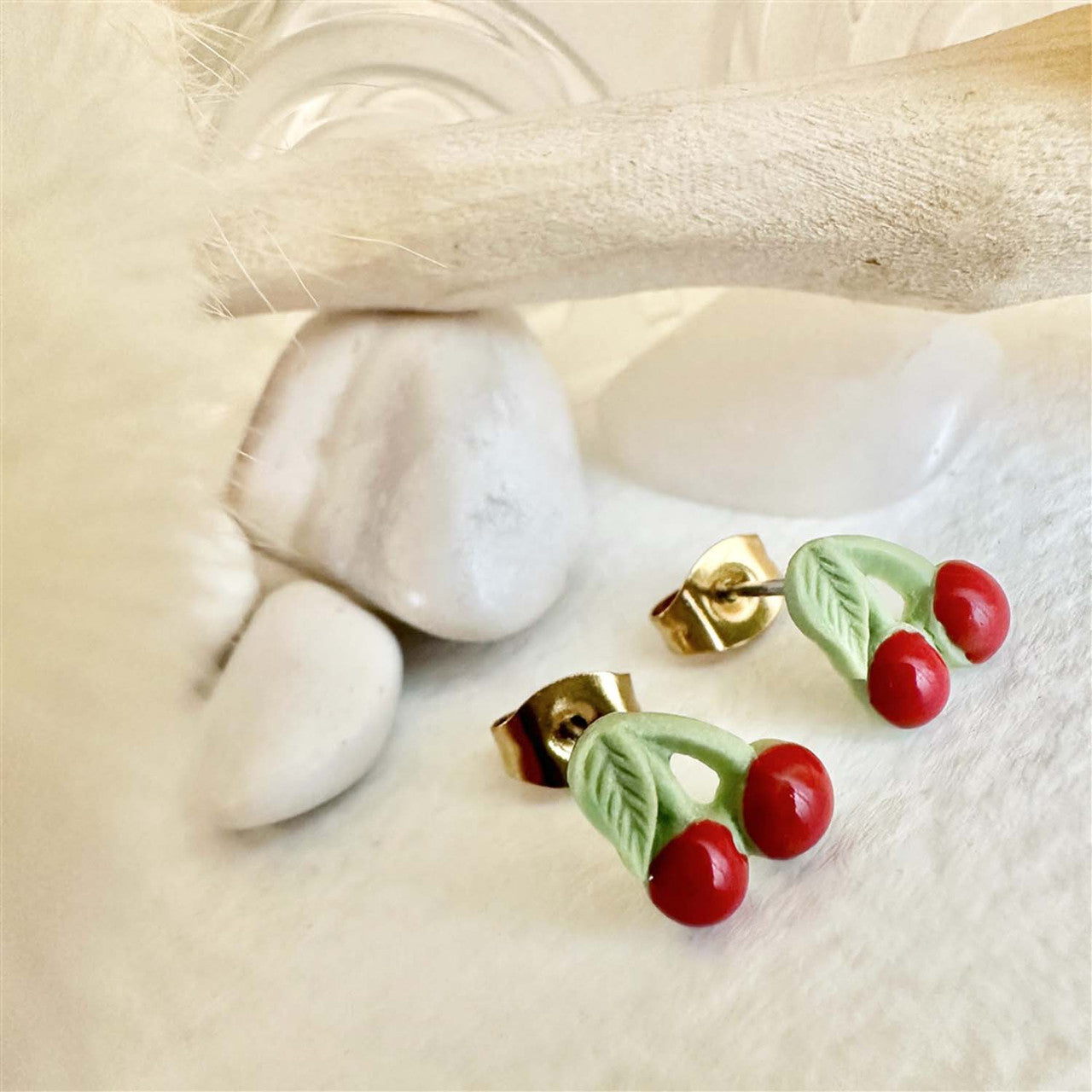 Pomona - Porcelain Cherry Stud Earrings