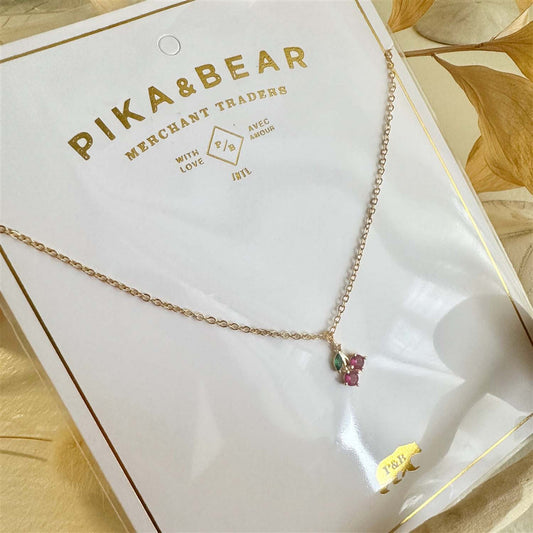 Pomona Tiny Rhinestone Cherry Charm Necklace