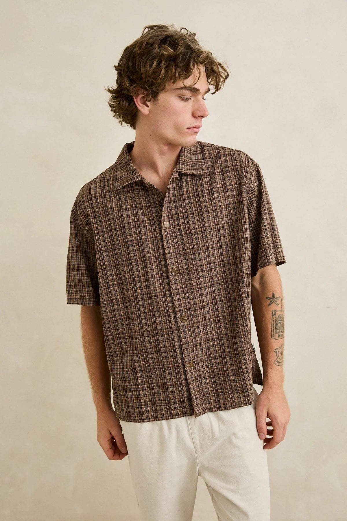 Relaxed Brady Check Ss Shirt - Coffee