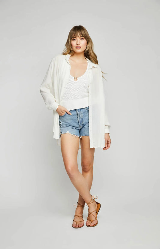 Rina Light Weight Button Up - Cream