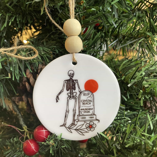 Rip Crystal Beach Amusement Park Ceramic Ornament with Wood Beads