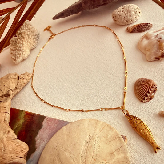 Sardinia Fish Charm Necklace in Gold