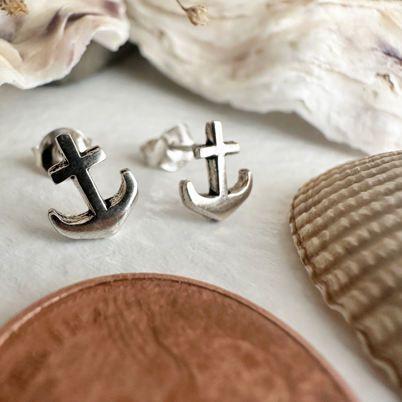 Scuttlebutt Tiny Anchor Stud Earrings in Sterling Silver