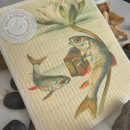Serenade Fish & Accordion Design  Swedish Dishcloth