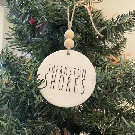 Sherkston Shores Ceramic Ornament with Wood Beads