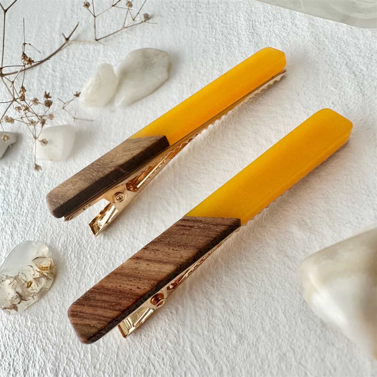 Simone - Wood & Acrylic Duckbill Hairclips in Yellow