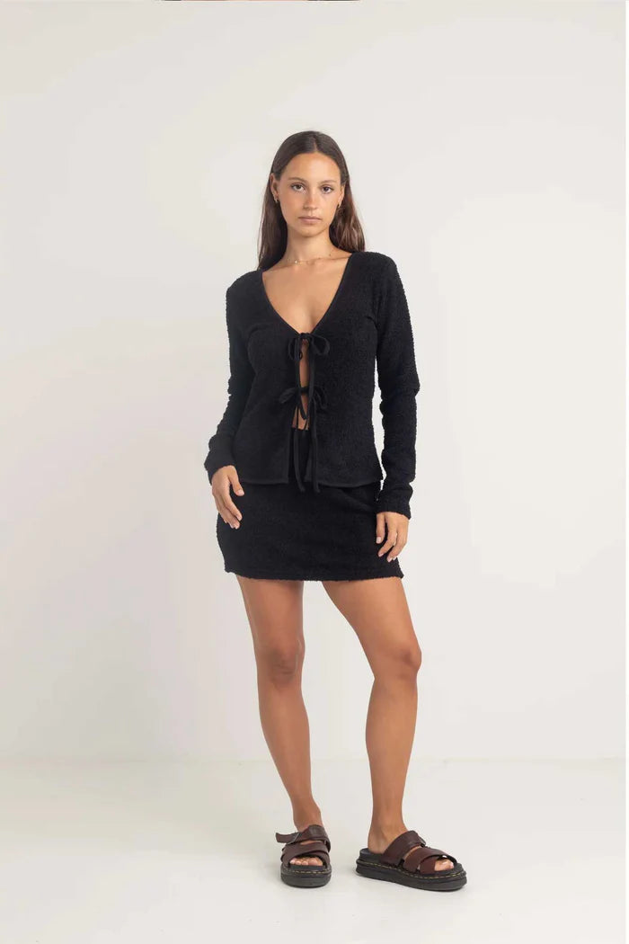 Sofia Boucle Tie Front Top - Black