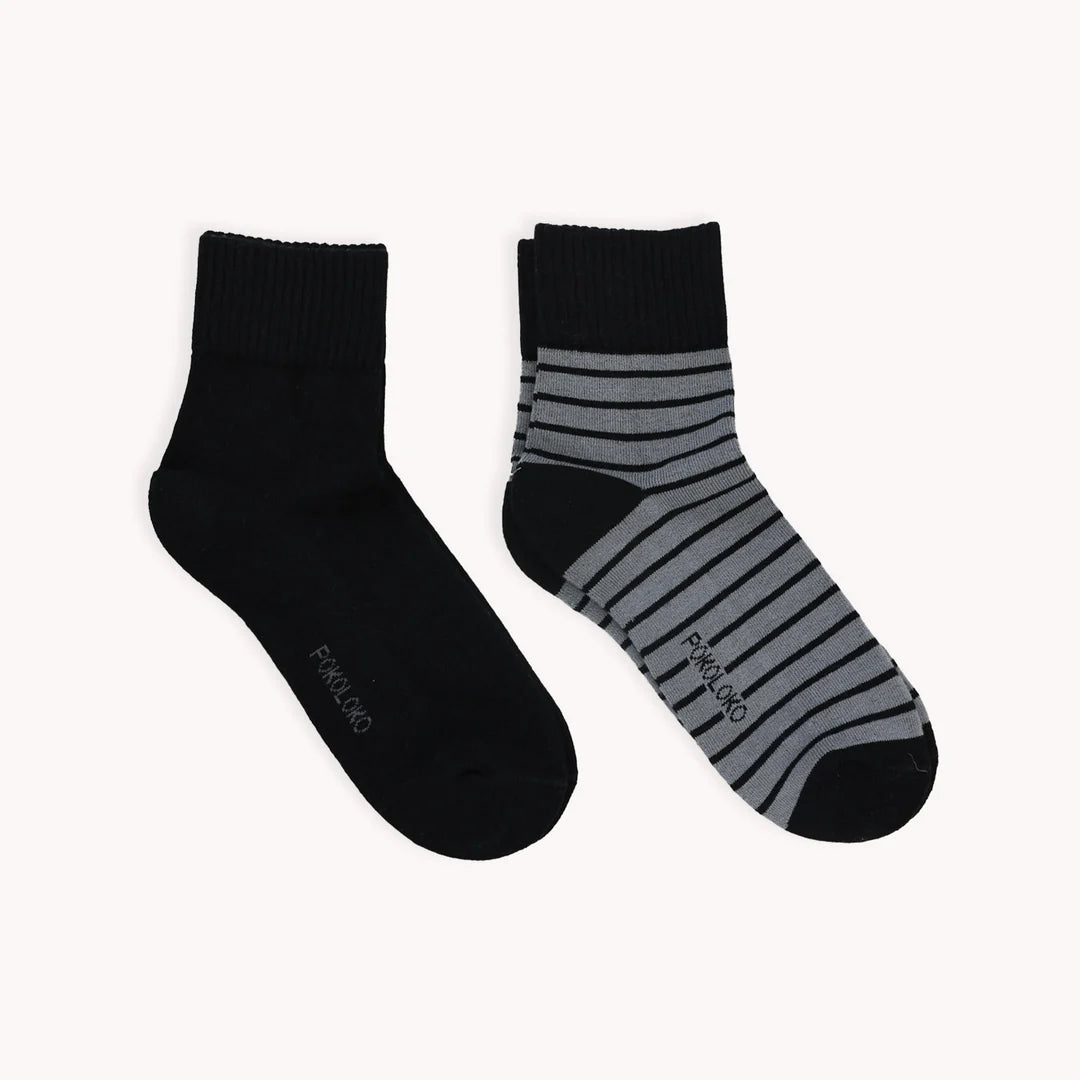 Striped-Solid Pima Socks - Pack of 2 - Monochrome