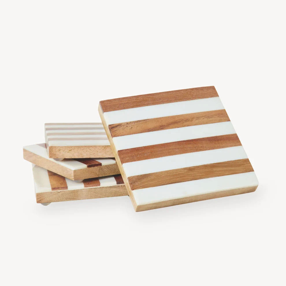 Striped Wooden Coaster with Resin Finished - Set of 4