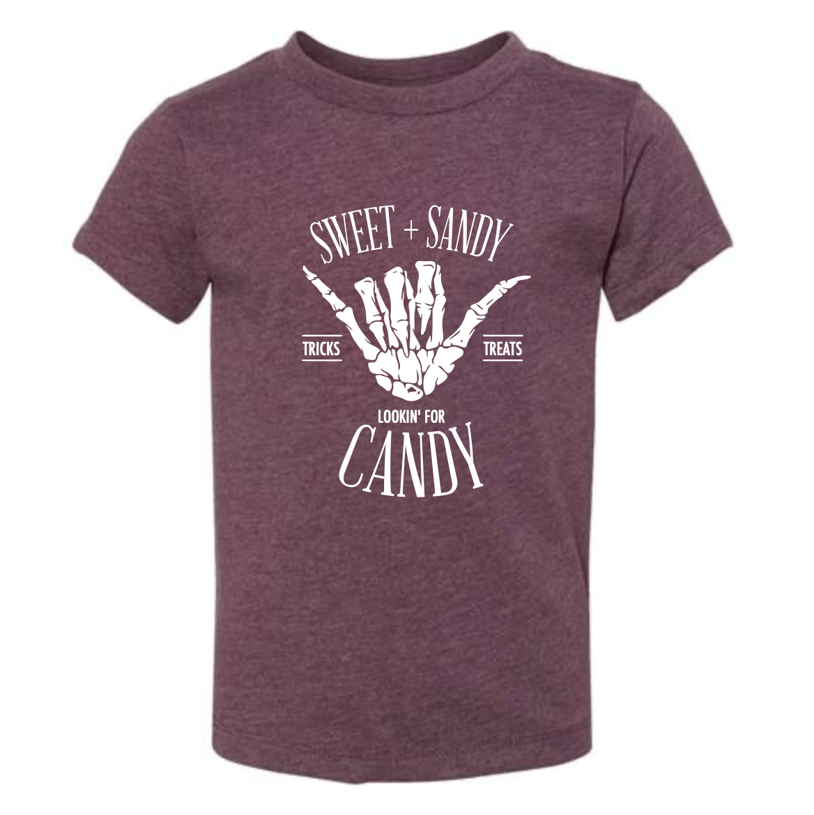 Sweet and Sandy looking for candy Kids Tee - Loganberry Blackout