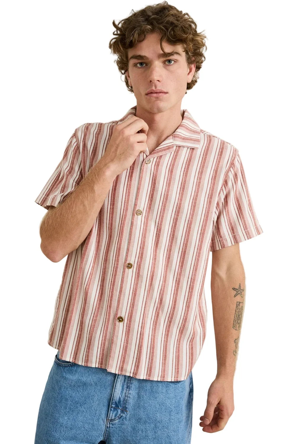 Vacation Stripe Ss Shirt - Natural