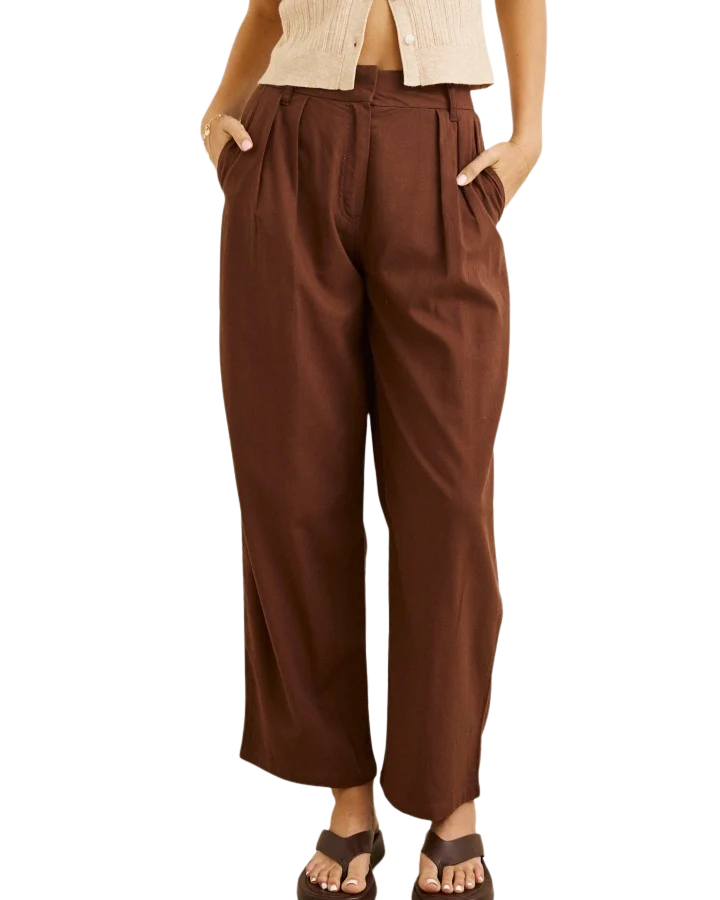 Venice Tailored Linen Pant - Chocolate