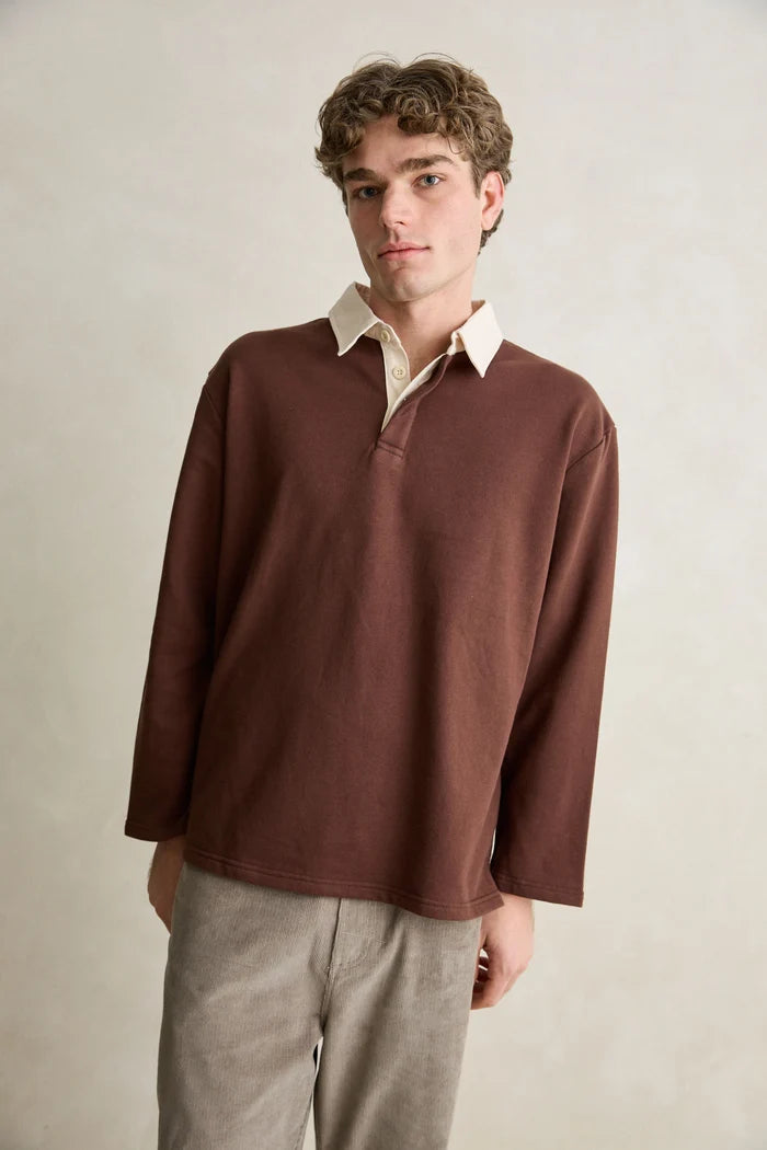 Vintage Terry Ls Polo - Chocolate