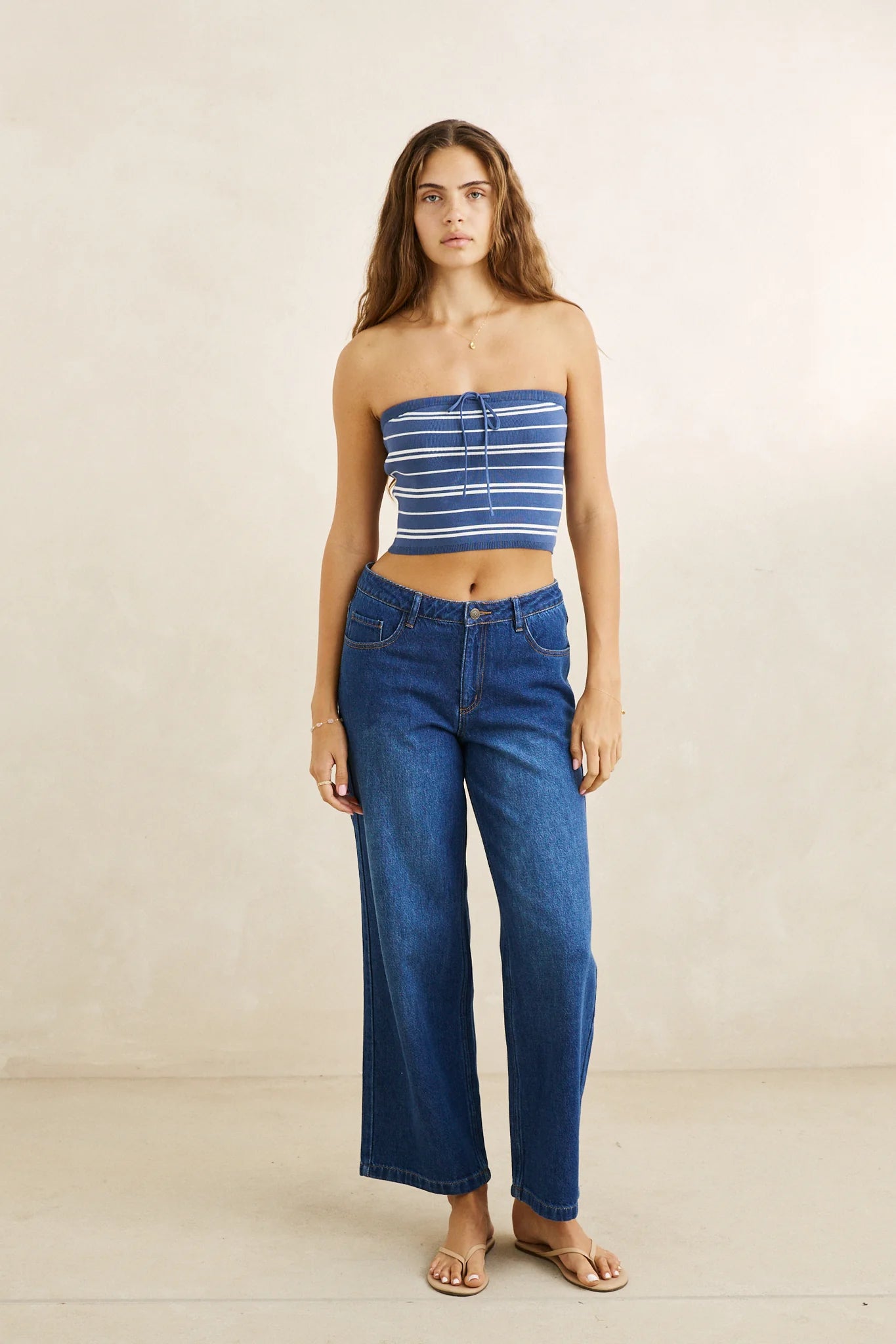 Vista Stripe Strapless Knit Top - Dark Blue
