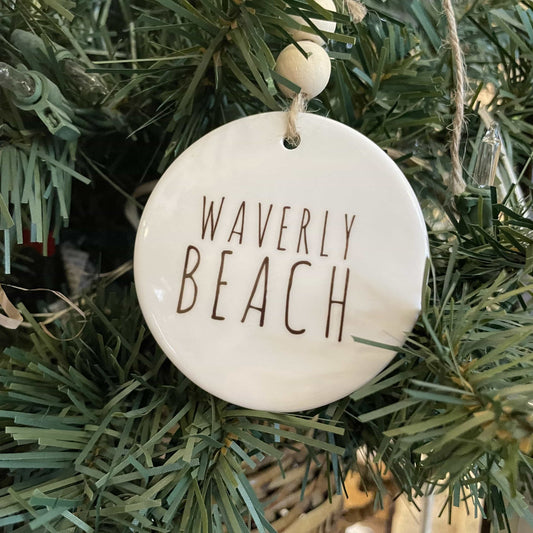 Waverly Beach Ceramic Ornament with Wood Beads