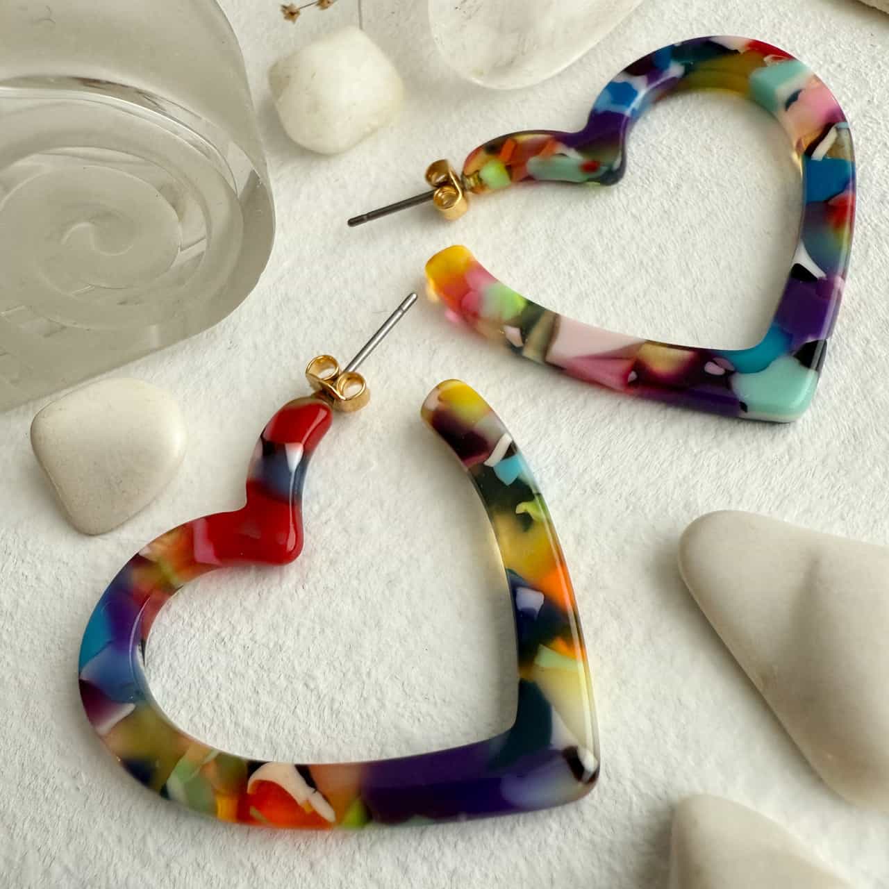 Wilson Acetate Heart Hoop Earrings in Multi-Colour