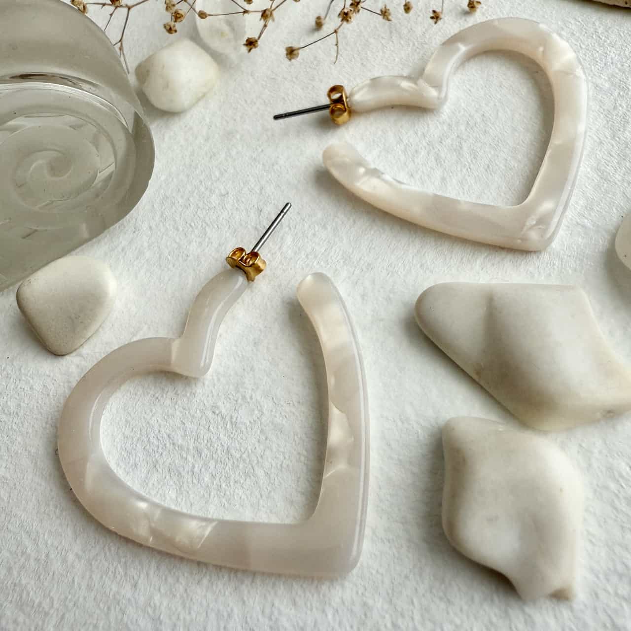 Wilson Acetate Heart Hoop Earrings in White Crystal