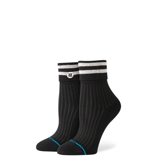Womens Roll Cuff Quarter Socks - Black