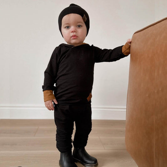 Baby/Kids/Youth Bamboo French Terry Hoodie Black and Butterscotch