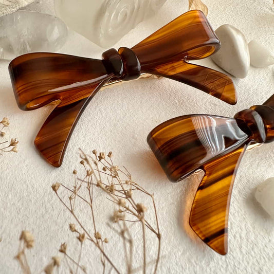 Zooey Bow Hair Clips - Chestnut