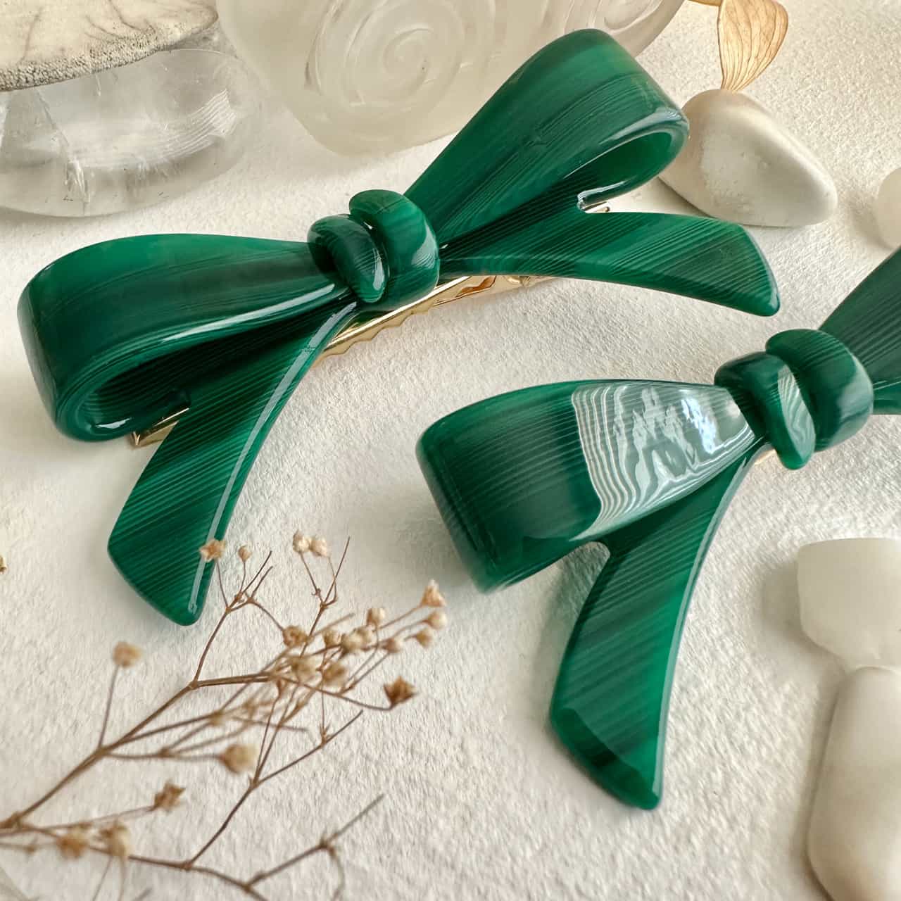 Zooey Bow Hair Clips - Emerald