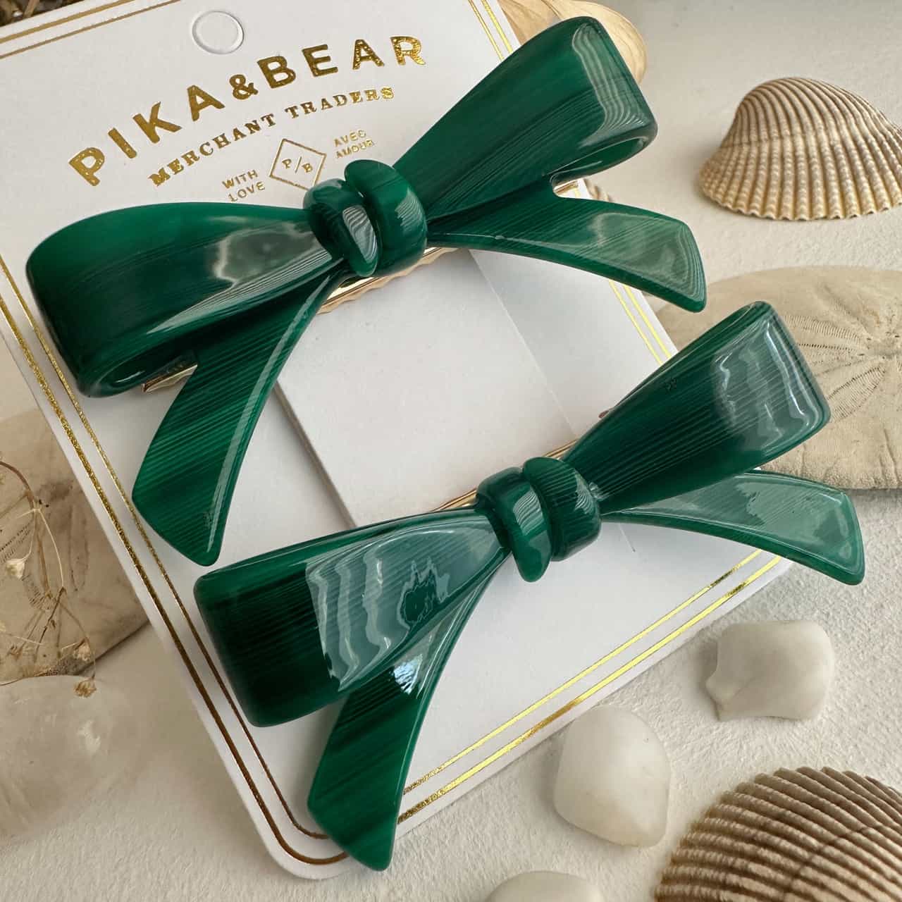 Zooey Bow Hair Clips - Emerald